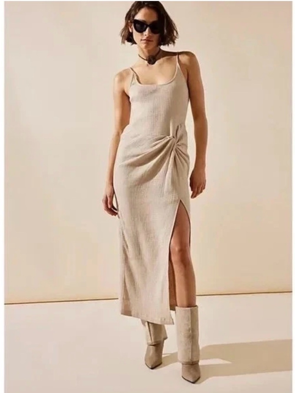 Free People Dress Endless Summer Beachy Coastal Gauze Midi Stone Cold Ivory L